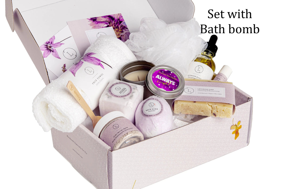 Lizush All Natural Lavender Gift Box with Bath Bomb and Shower Steamer - bath &amp; body products Rieworkes
