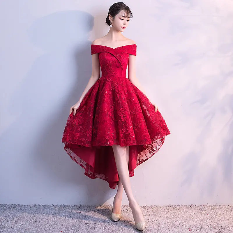 Off-Shoulder Bridesmaid Dress in Wine Red (2020 Style) Rieworkes