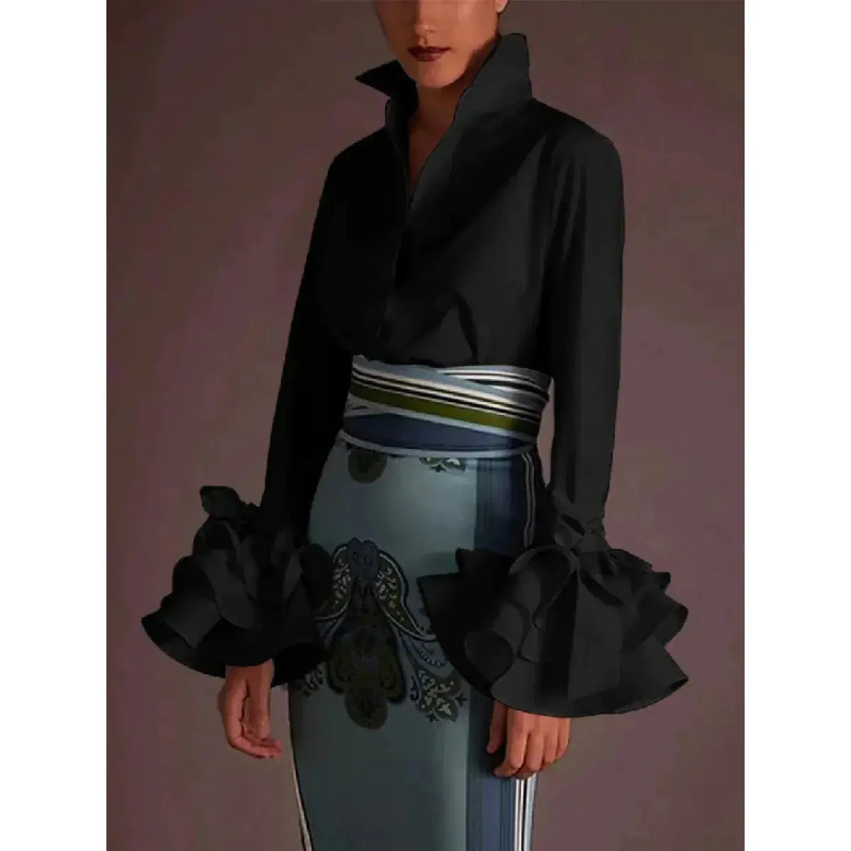 Women's Ruffle Sleeve Slim Shirt Mimarta