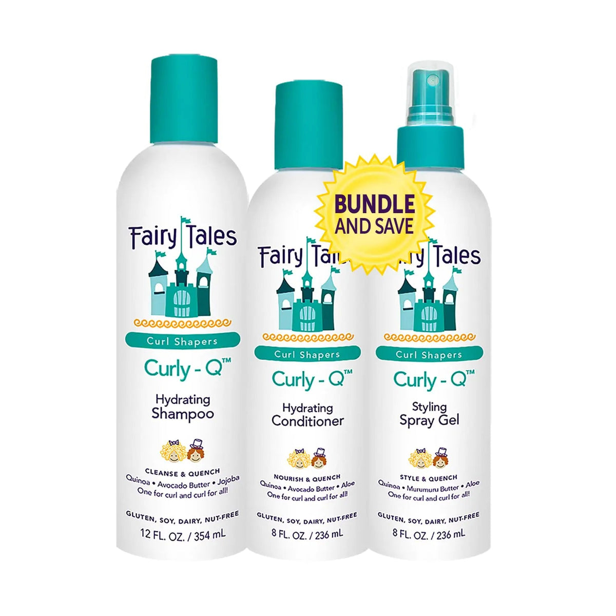 Fairy Tales Curly Q Shampoo &amp; Conditioner Kit for Curly Hair - Hydrates, Detangles, Defines Curls, Tames Frizz -free from Phthalate , Paraben &amp; Sulfate - 3 Travel Size Items 0.33 Fl Oz (Pack of 3) Shampoo + Conditioner + Spray Rieworkes