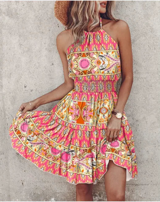 Summer Chic Halter Dress - European &amp; American Print Rieworkes