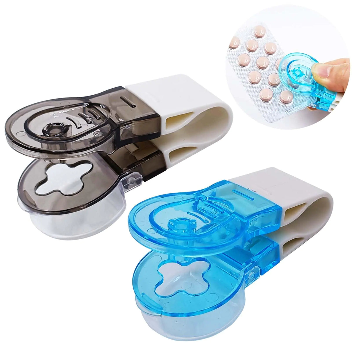 Pills Taker 2pcs Tablet Puncher Pill Blister Package OpenerGray Colour X1 + Blue Color X1 (Gray x1+Blue x 1) Mimarta