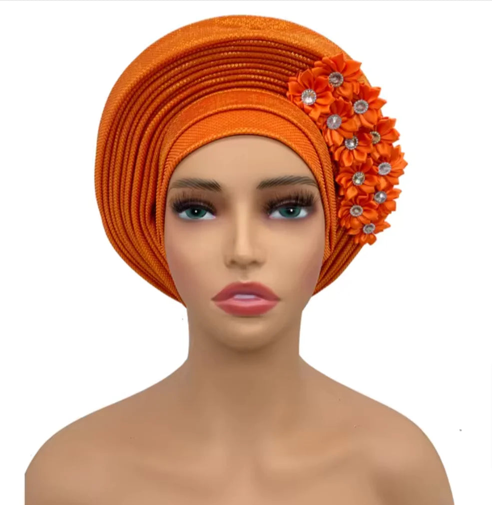 Stunning Floral Auto Gele Headwraps - 2024 New African Turban for Elegant Weddings &amp; Parties Rieworkes