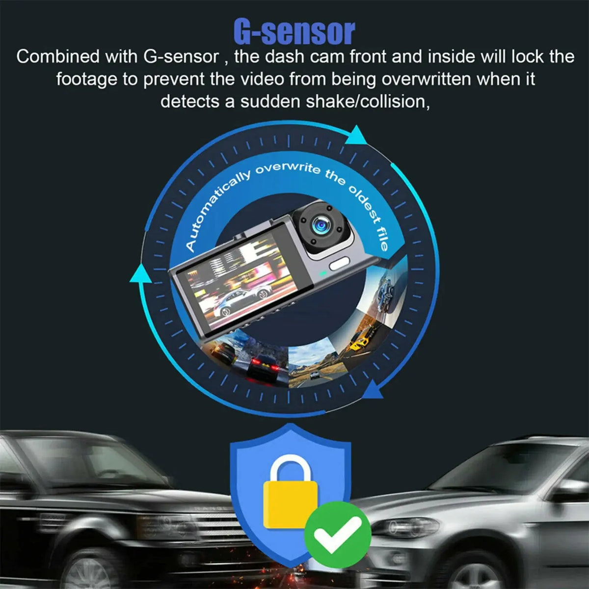 Car Dual Lens Dash Cam HD 1080P Front/Rear/Inside Video Recorder Camera G-Sensor Rieworkes