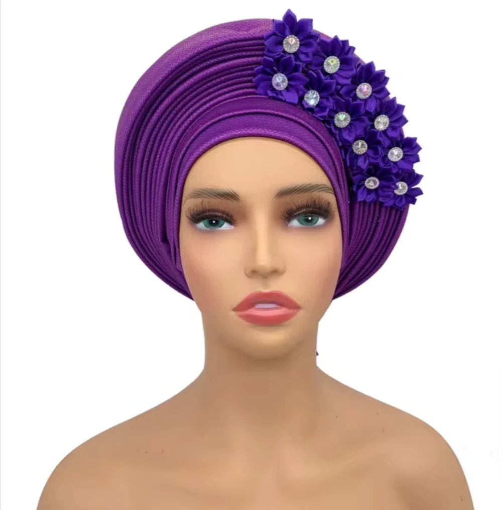 Stunning Floral Auto Gele Headwraps - 2024 New African Turban for Elegant Weddings &amp; Parties Rieworkes