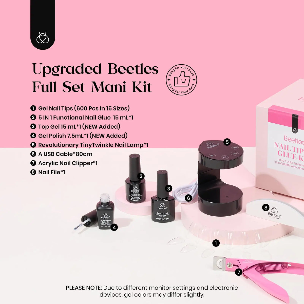 Beetles Gel Nail Kit 600Pcs Medium Almond Nail Tips with Milky White Gel Polish Top Coat, 15 Sizes Soft Clear Gel Nail Tips 5 In 1 Nail Glue Uv Nail Lamp for Nail Extension DIY Nail Salon Gift for Her B-Medium Almond 600pcs(Gel Polish &amp; Top Coat） Rieworkes