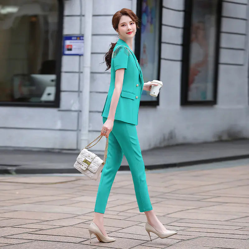 Elegant Green Women's Business Suit with Pants & Jacket Mimarta