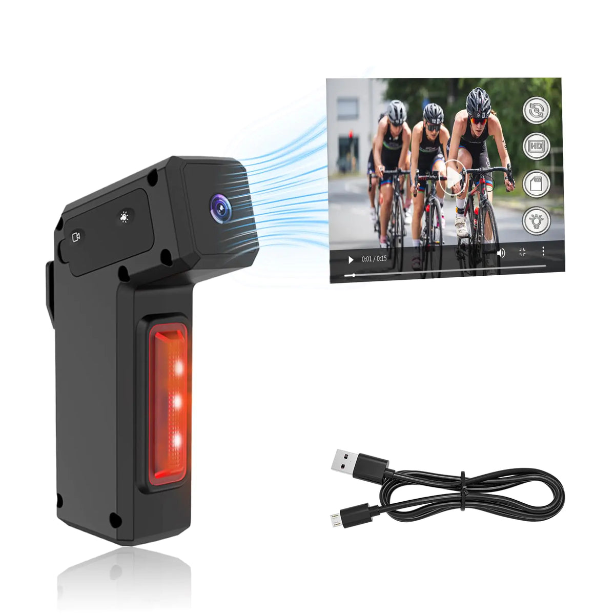 Bike Camera Rear View HD 1080P Sports Video Camera Bicycle Camera with Tail Light Loop Recording 2200mAh 17 Hours Recording 3 Light Modes Outdoor Video Recorder for Mountain Road Bike Motorcycle Mimarta