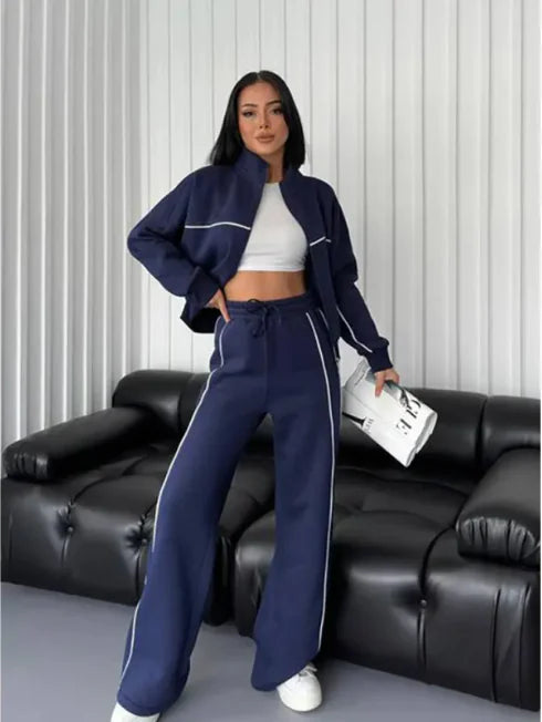 Women's Long Sleeve Half-Turtleneck Cardigan &amp; Trousers Set Rieworkes