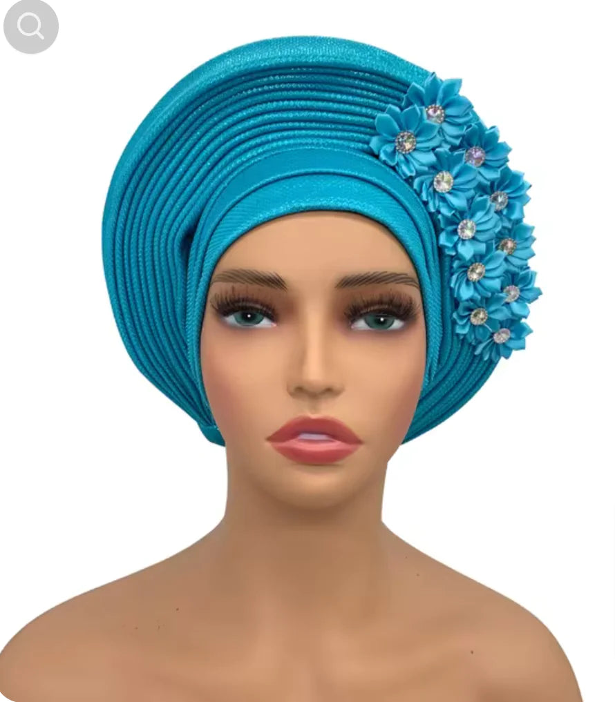 Stunning Floral Auto Gele Headwraps - 2024 New African Turban for Elegant Weddings &amp; Parties Rieworkes