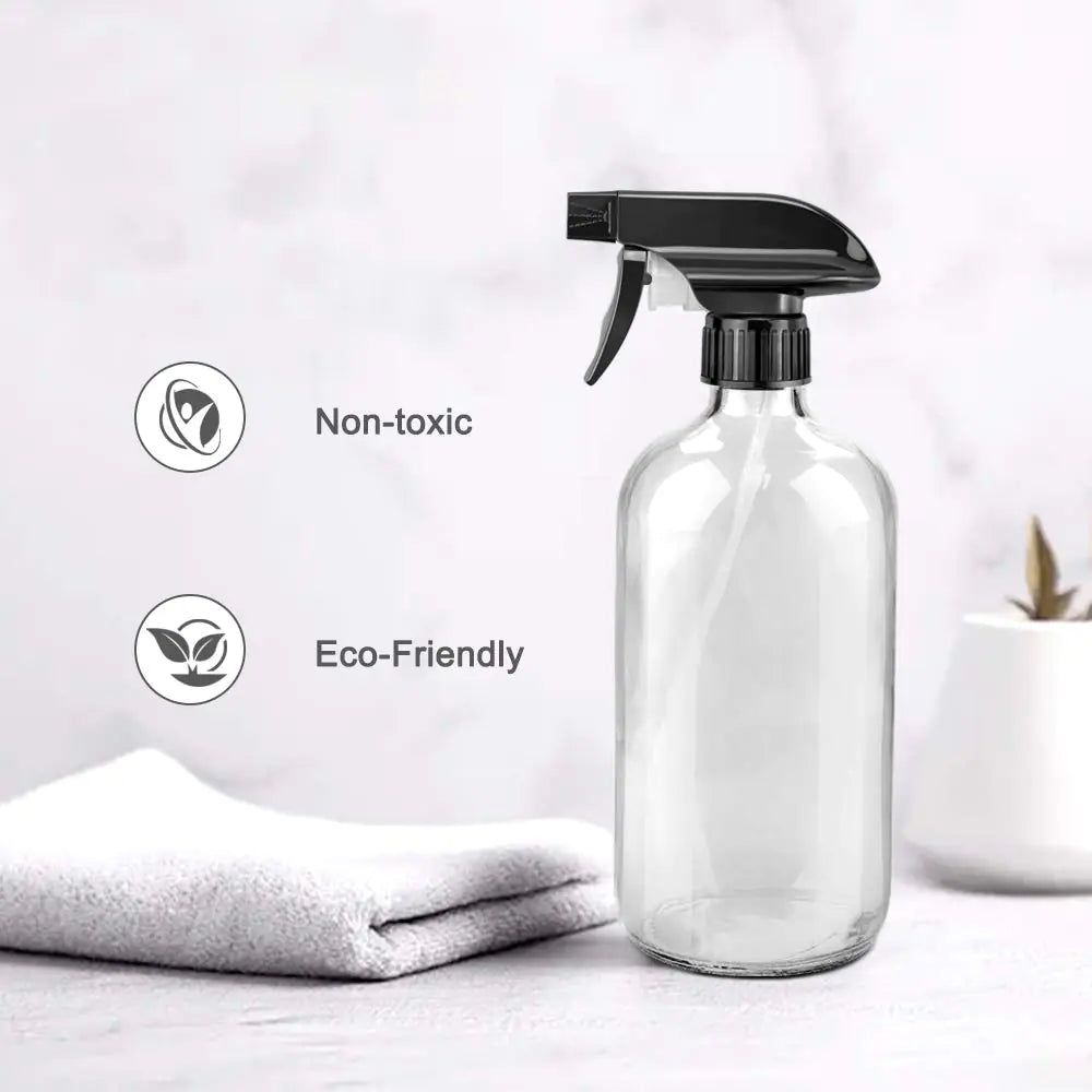 Glass Spray Bottles, 16oz Clear Glass Spray Bottles with Labels &amp; Adjustable Nozzle, Reusable Containers for Cleaning, BBQ, Food, Plants, Alcohol, Essential Oils(3 Pack) 3 Pack Rieworkes