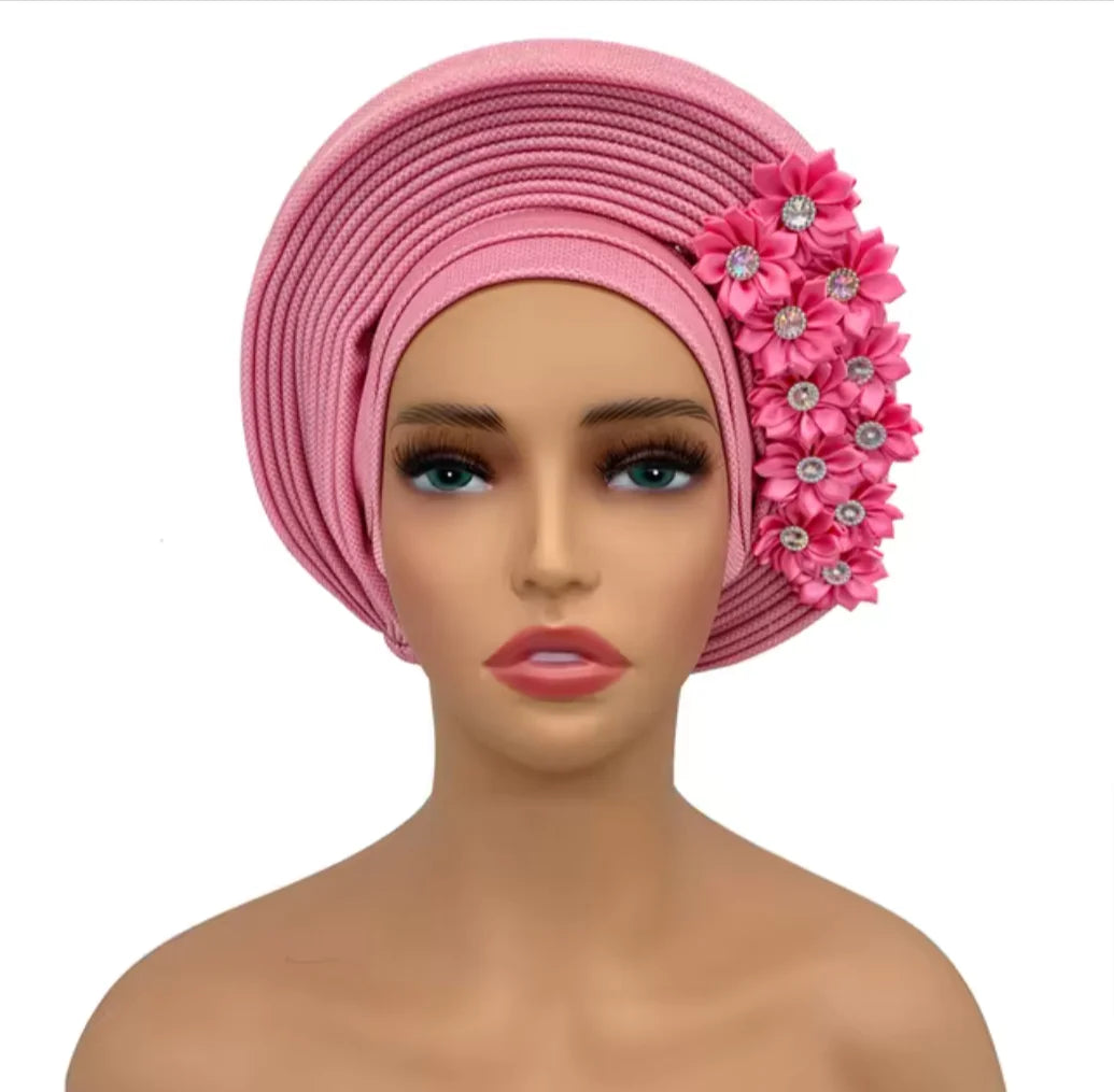 Stunning Floral Auto Gele Headwraps - 2024 New African Turban for Elegant Weddings &amp; Parties Rieworkes