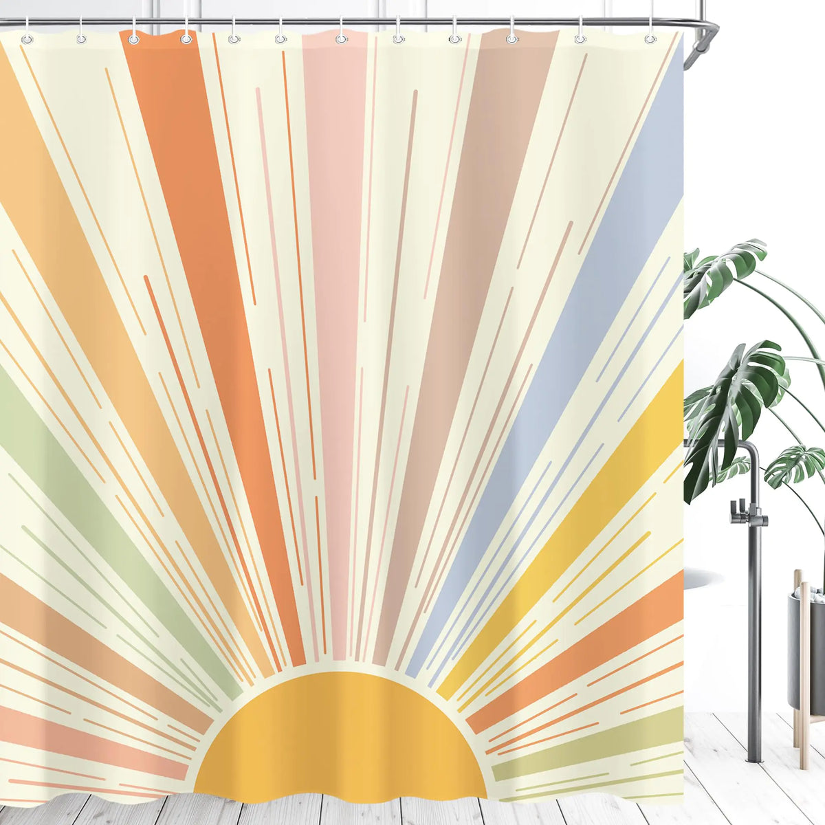 oolygoo Boho Colorful Sun Shower Curtain 60"X72" Retro 70s Abstract Shower Curtain Set for Bathroom Sunrise Vintage Waterproof Bathtub Curtain Sunshine Hippie Mid Century Aesthetic Bathroom Curtain Mimarta