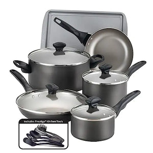 Farberware Dishwasher Safe Nonstick Cookware Pots and Pans Set 15 Piece Pewter Rieworkes