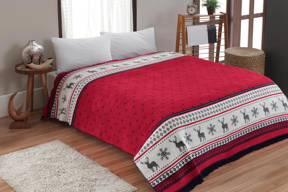 Dolce Bonita Home Double Cotton Blanket 200x220 Carmelo, Red-Navy Blue Rieworkes