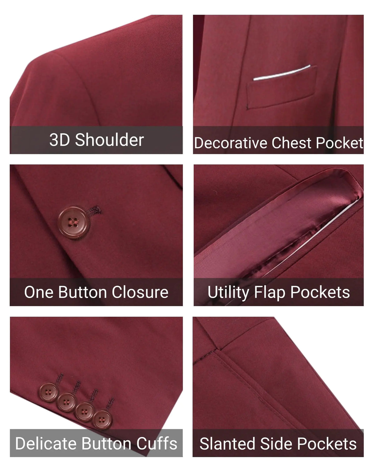Cloudstyle Men's 2-Piece Suits Slim Fit 1 Button Dress Suit Jacket Blazer &amp; Pants Set Large A/Wine Red Rieworkes