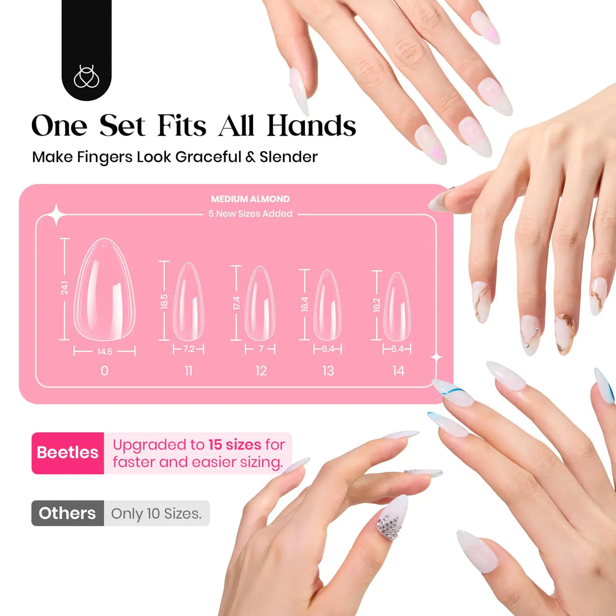 Beetles Gel Nail Kit 600Pcs Medium Almond Nail Tips with Milky White Gel Polish Top Coat, 15 Sizes Soft Clear Gel Nail Tips 5 In 1 Nail Glue Uv Nail Lamp for Nail Extension DIY Nail Salon Gift for Her B-Medium Almond 600pcs(Gel Polish &amp; Top Coat） Rieworkes