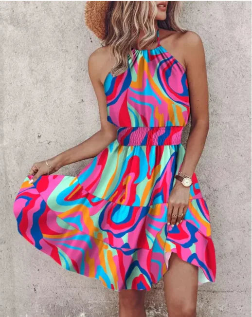Summer Chic Halter Dress - European &amp; American Print Rieworkes