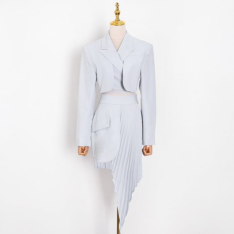 Beveled Pleated Skirt Suit Mimarta