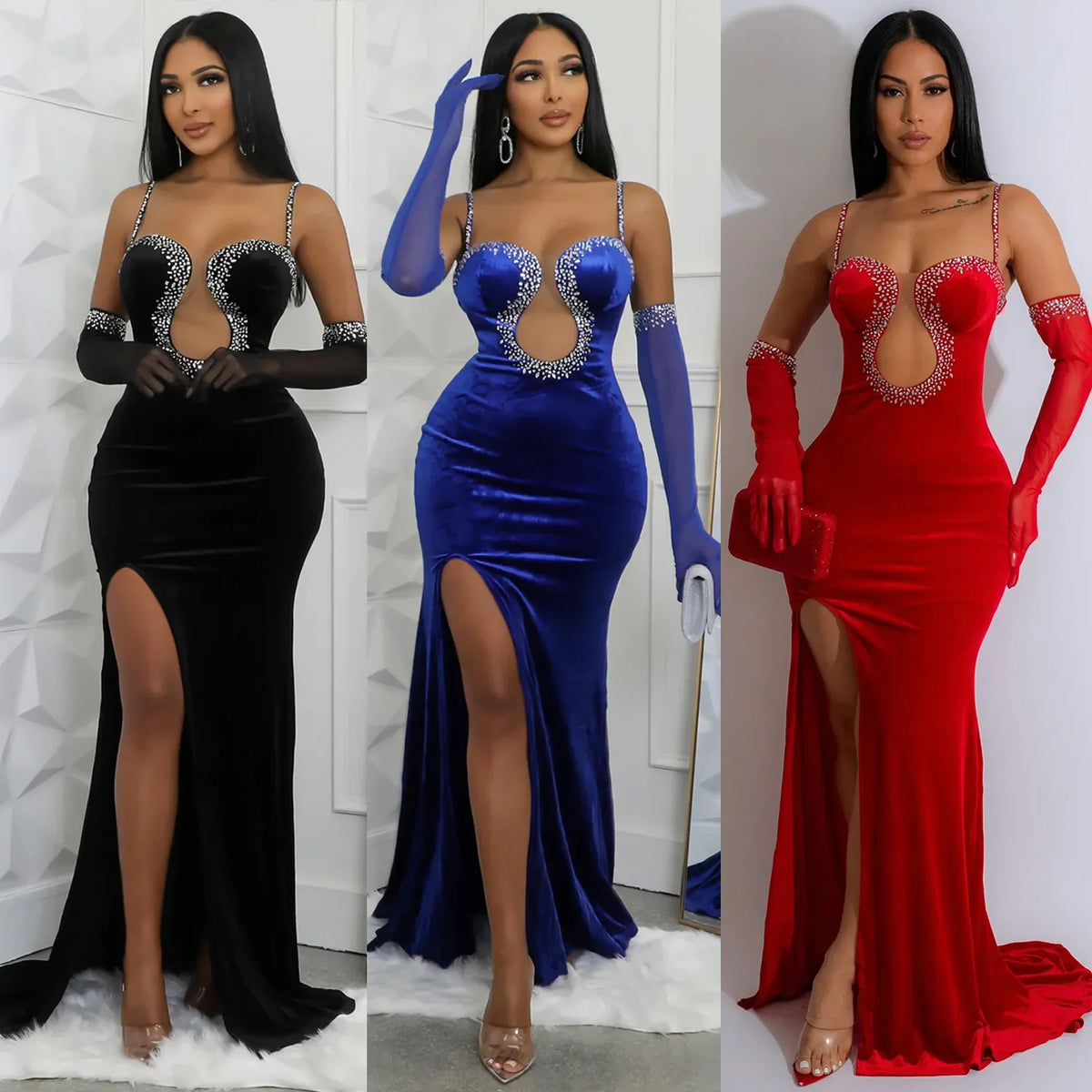 Autumn Sexy Diamond Evening Dress for Women Mimarta