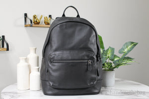 Coach Men's West Large Black Leather Backpack Shoulder Bookbag Mimarta