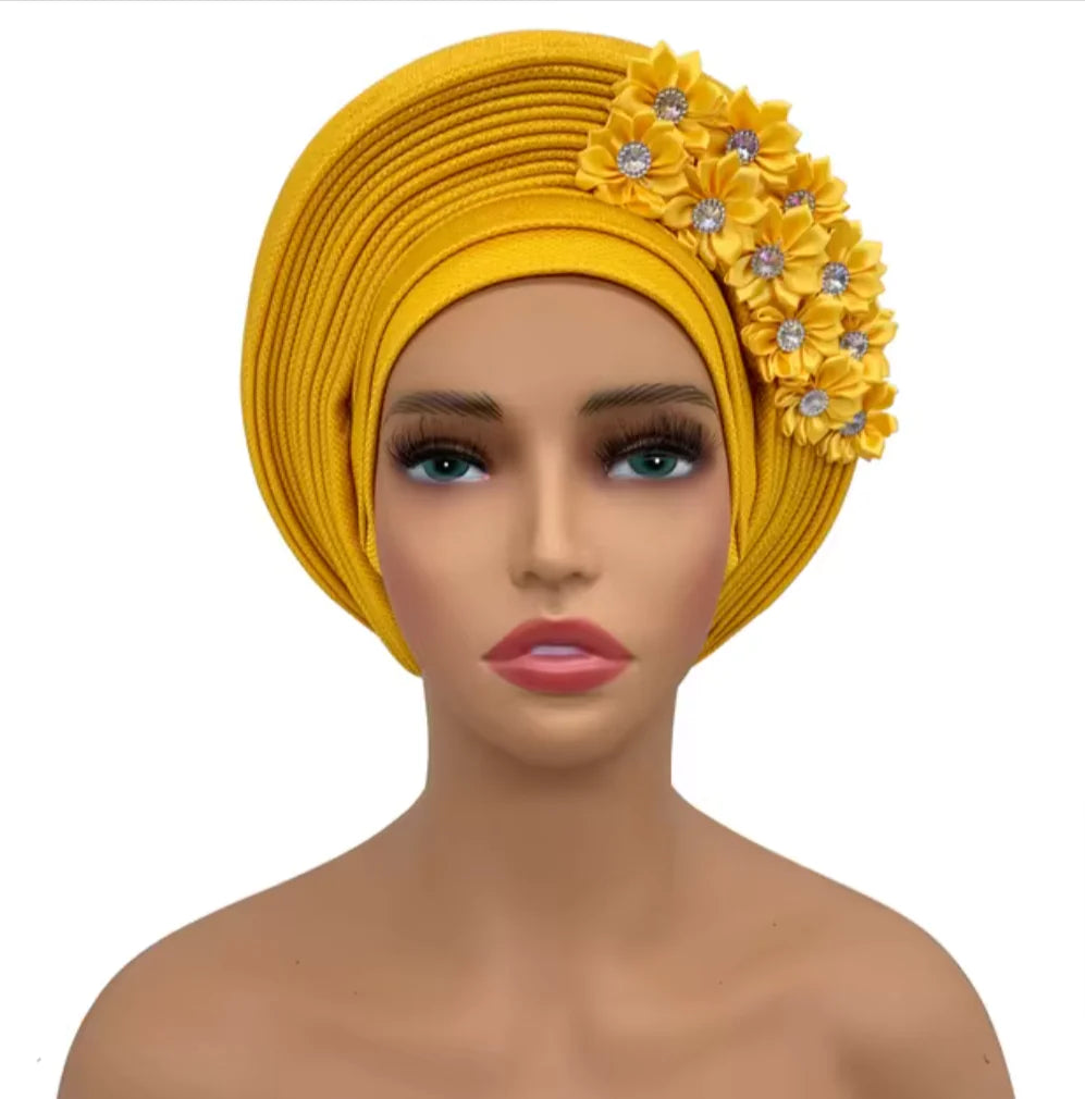 Stunning Floral Auto Gele Headwraps - 2024 New African Turban for Elegant Weddings &amp; Parties Rieworkes