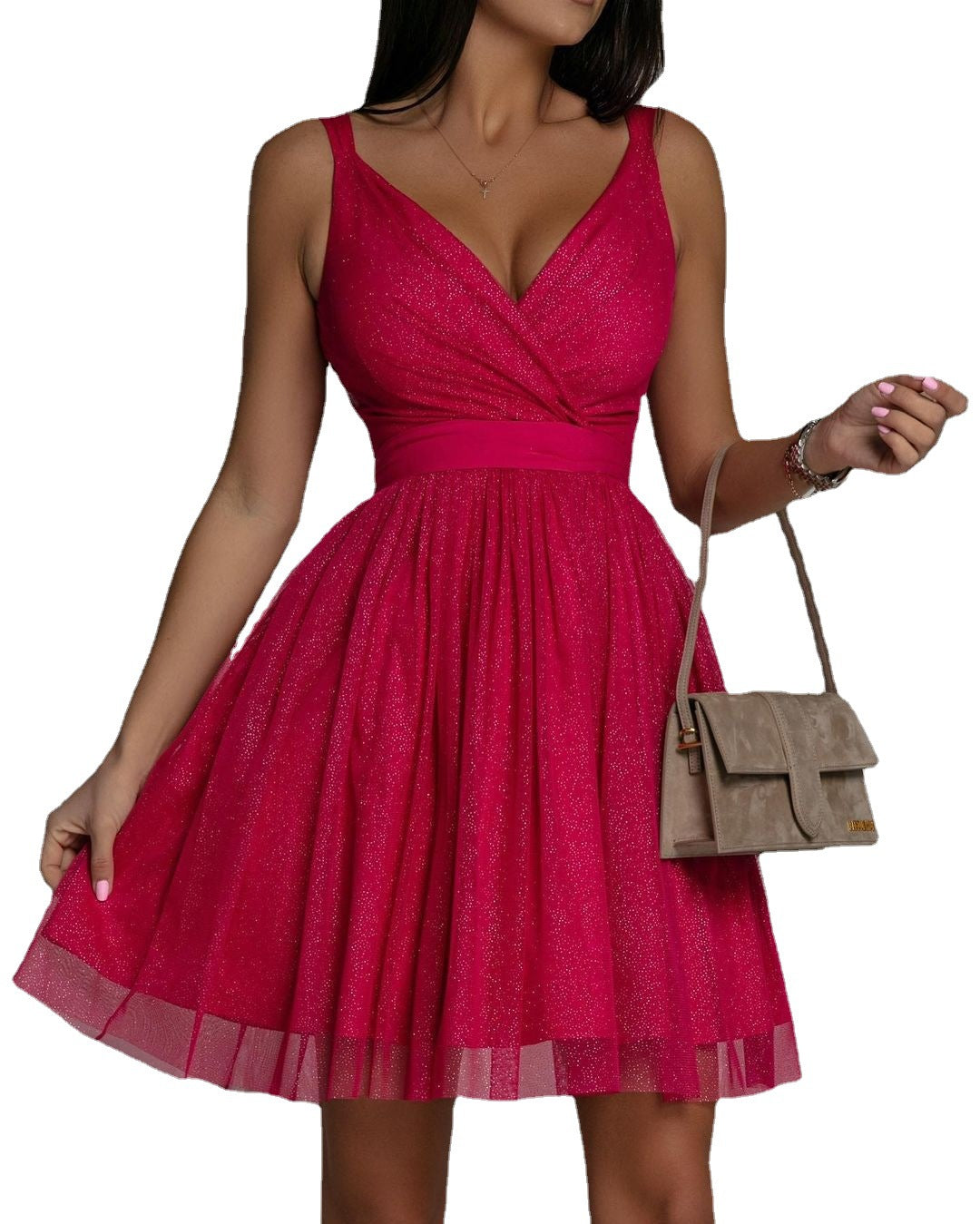 Fashionable Sexy Mesh Dress with Cross V-Neck for Women Mimarta