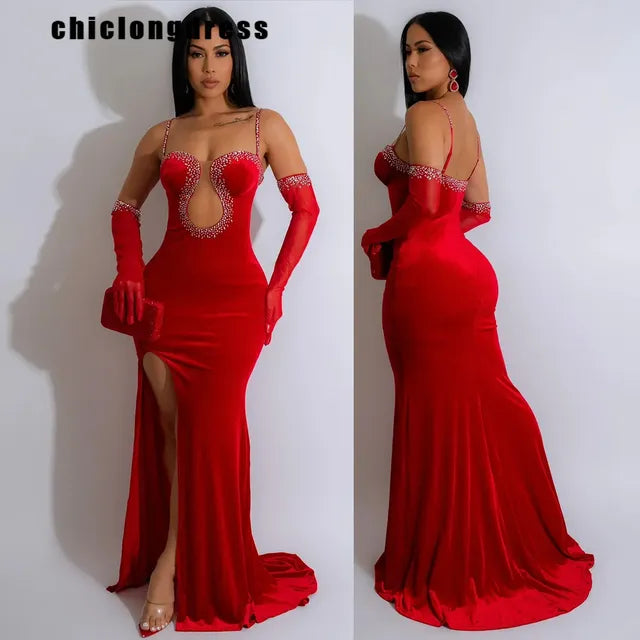 Autumn Sexy Diamond Evening Dress for Women Mimarta