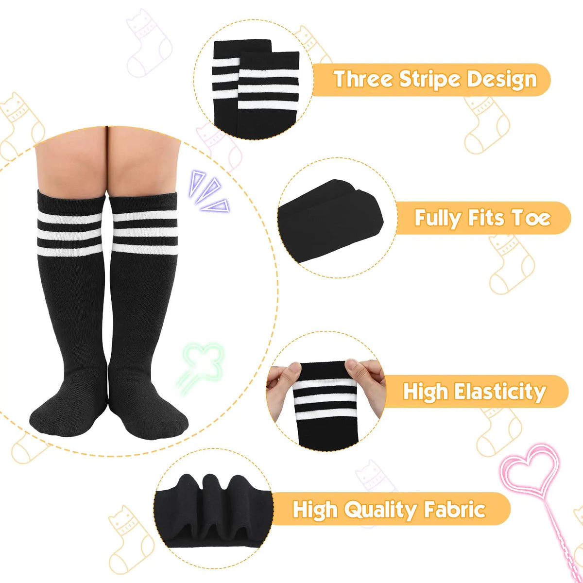American Trends Kids Toddler Soccer Socks Knee High Tube long Socks Three Stripes Uniform Socks for Boys Girls 1 - 9 years 1 - 3T 1 Pack Navy Blue White - Rieworkes