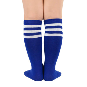 American Trends Kids Toddler Soccer Socks Knee High Tube long Socks Three Stripes Uniform Socks for Boys Girls 1 - 9 years 1 - 3T 1 Pack Navy Blue White - Rieworkes