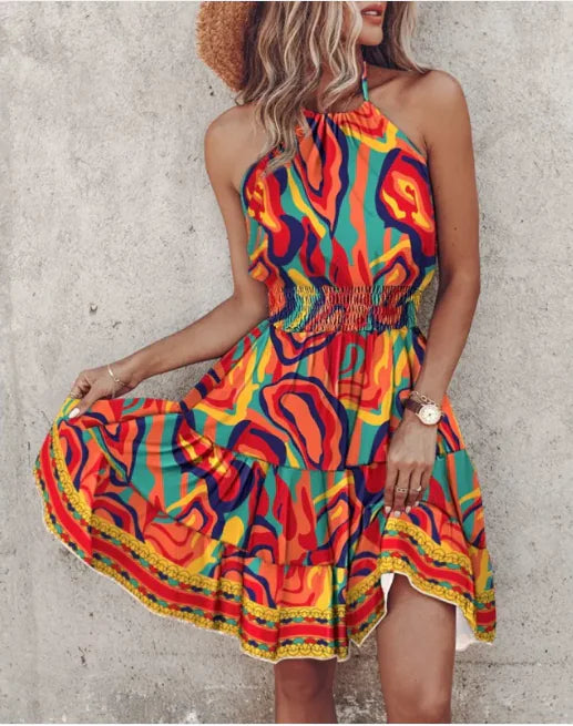 Summer Chic Halter Dress - European &amp; American Print Rieworkes