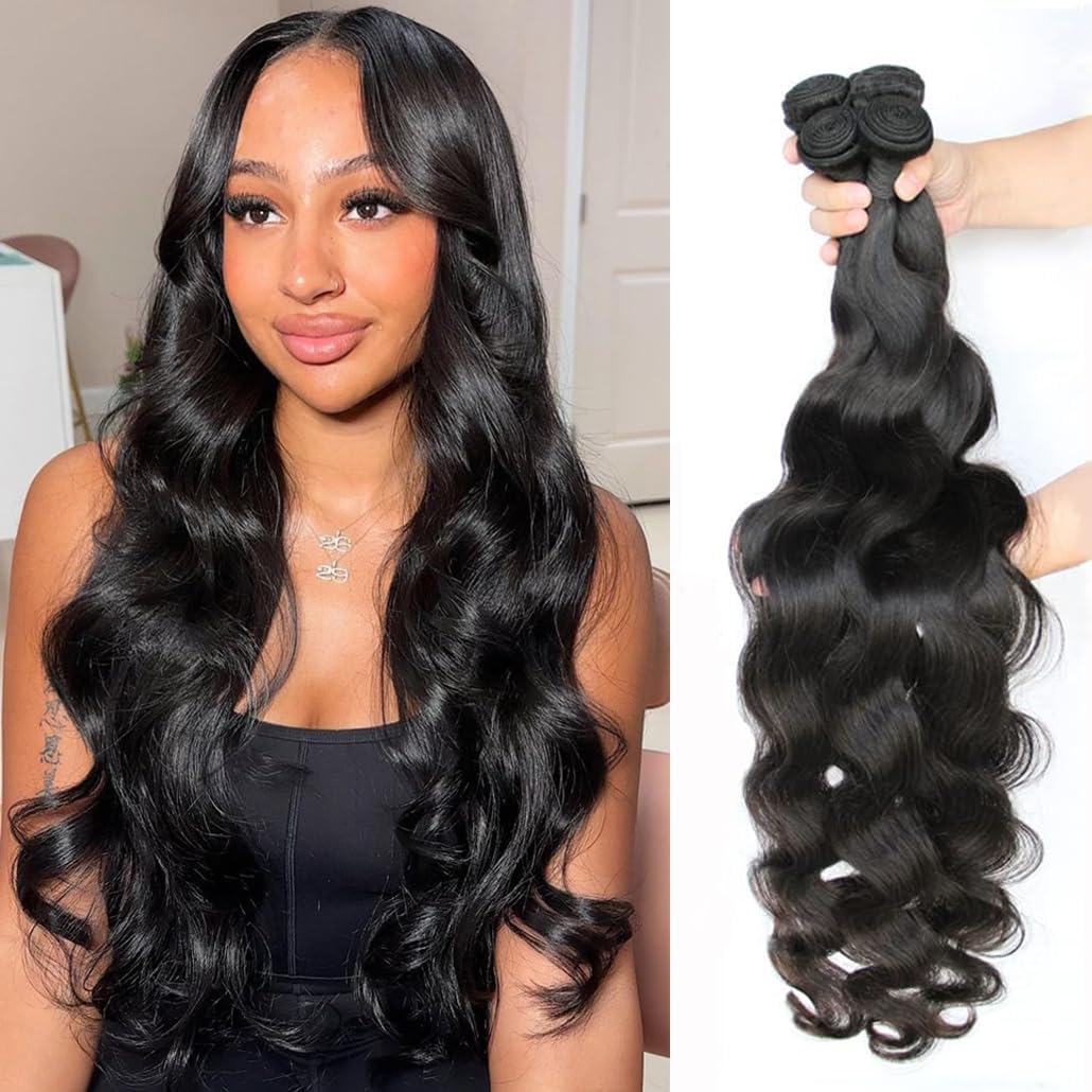 younsolo Body Wave Bundles Human Hair 20 22 24 26Inch Human Hair Bundles Body Wave 4 Bundles Human Hair 100% Unprocessed 12A Brazilian Virgin Hair Bundles Human Hair Weft Weave Bundles Natural Color Mimarta