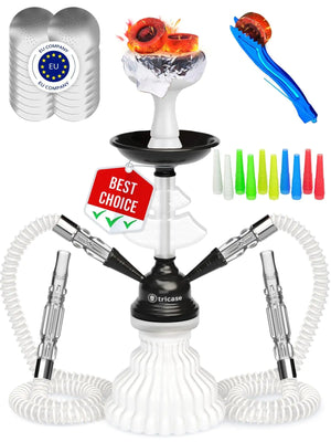 White Black Hookah set with everything Hookah Set 2 Hose Hookah LilOne Rieworkes