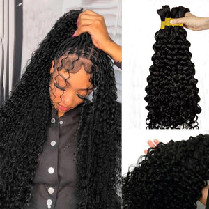 Water Wave Human Braiding Hair for Boho Braids Curly Human Braiding Hair Bulk Human Hair for Braiding No Weft Natural Black 100% Human Hair Bundles 1 Pack-2 Bundles 100g 24in Mimarta