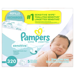 Pampers Sensitive Water Based Baby Wipes 5X Refill Packs 64 Count (Pack of 5) Mimarta