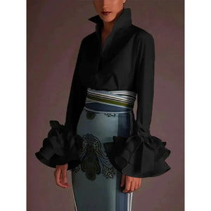 Women's Ruffle Sleeve Slim Shirt Mimarta