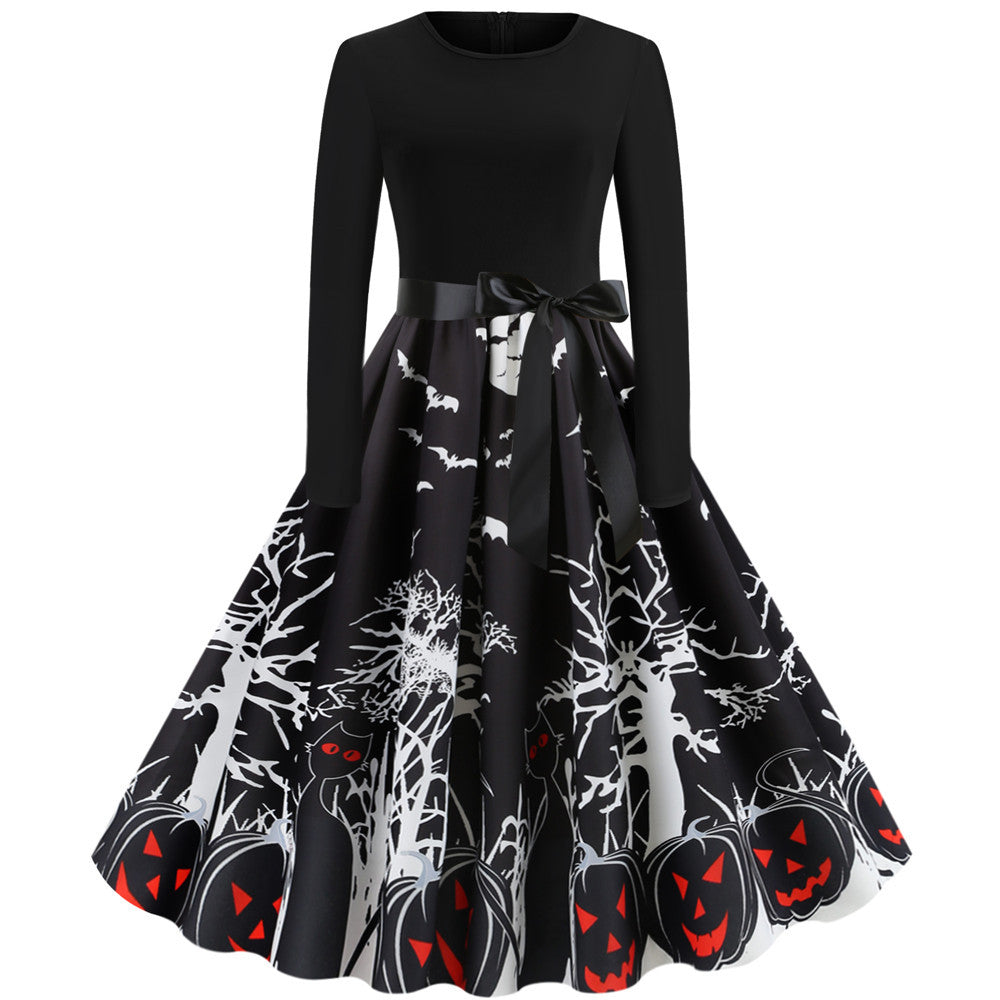 New Halloween Round Neck Printed Party Dress Mimarta