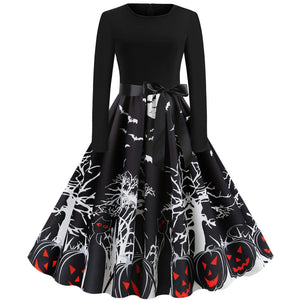 New Halloween Round Neck Printed Party Dress Mimarta