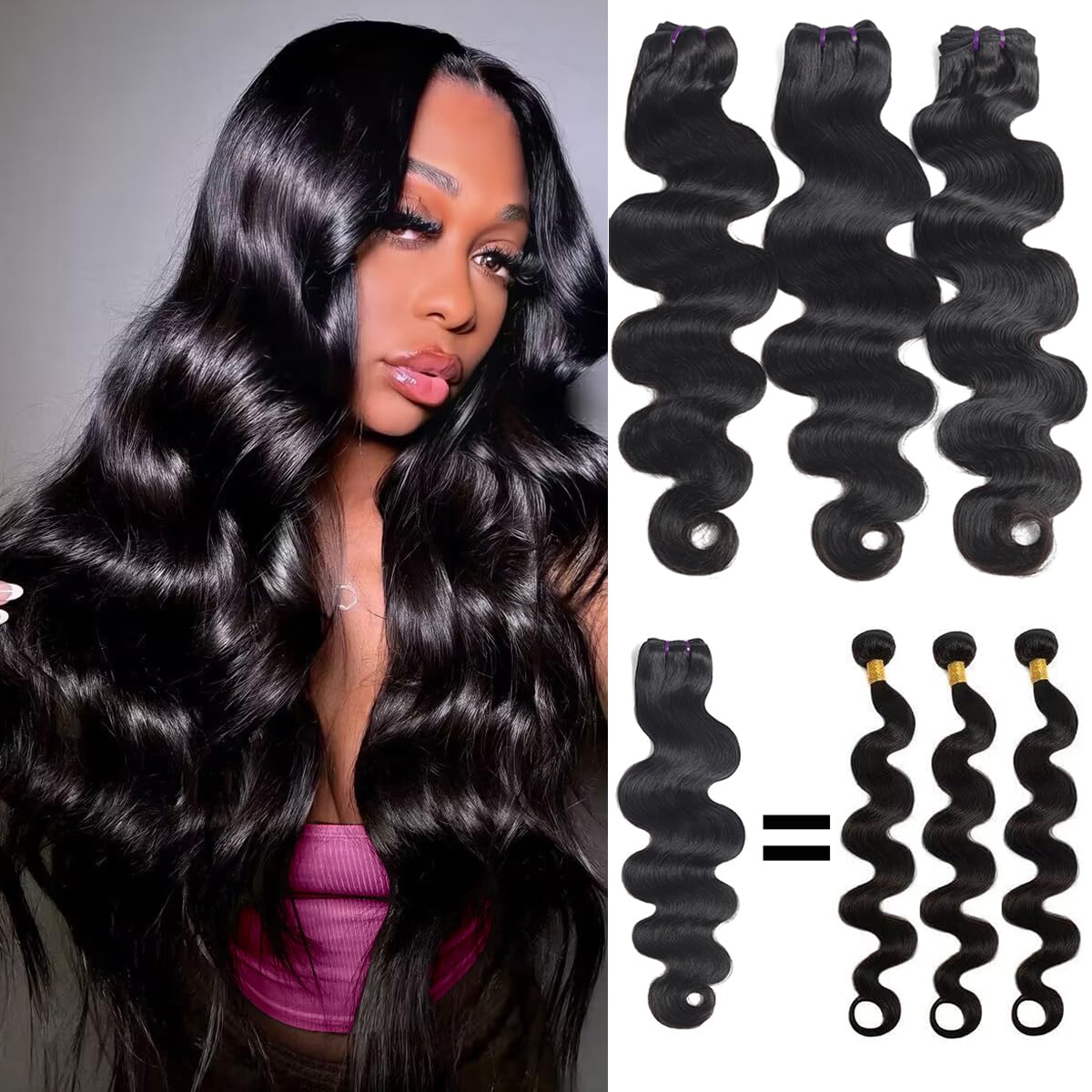 Releek Body Wave Bundles Human Hair (20 20 20 Inch) 100% Unprocessed Virgin 16A Thick Human Hair Bundles Quick Weave Hair 3 Bundles Remy Real Human Hair Extensions Natural Color Mimarta