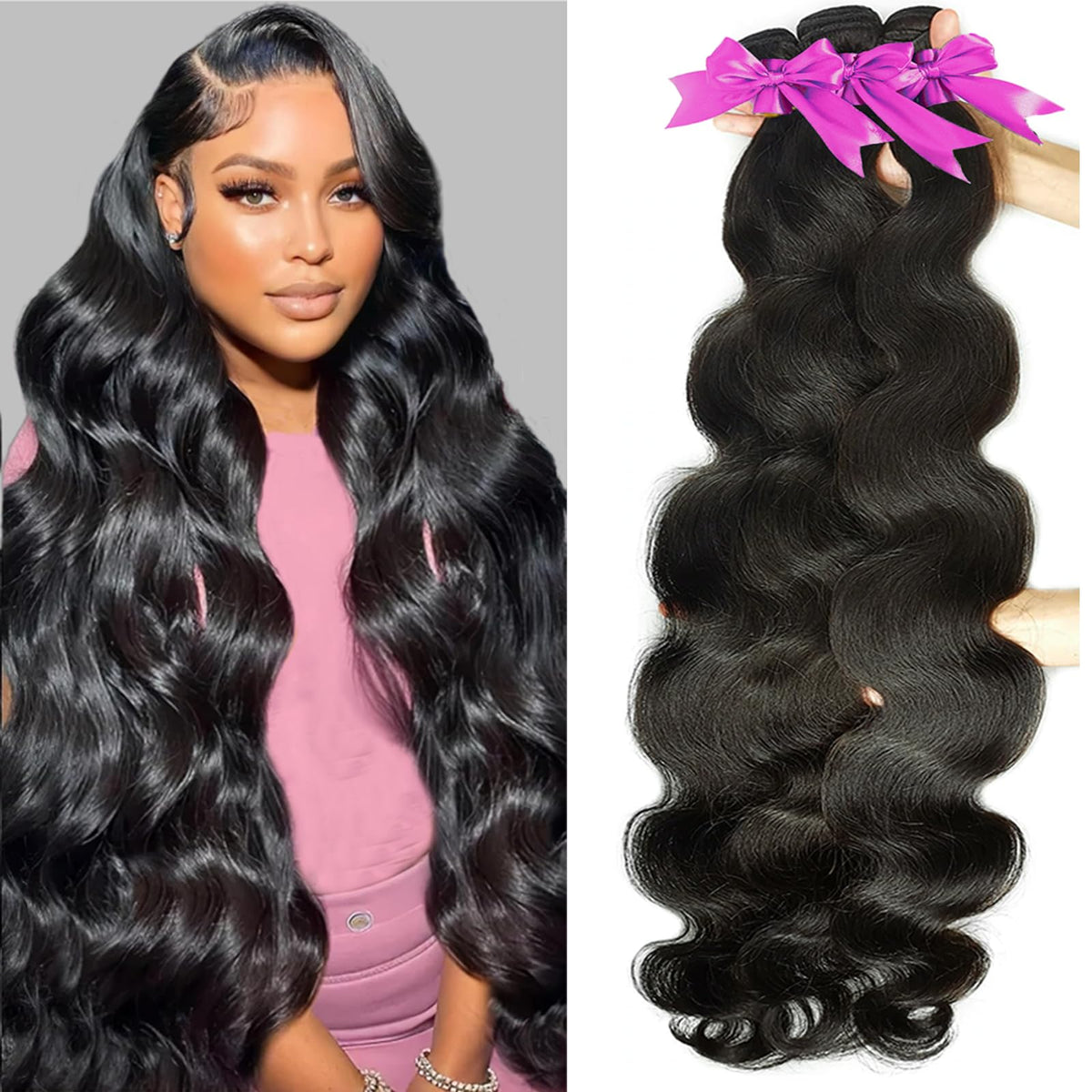 Rao Body Wave Bundles Human Hair 12A Raw Human Hair 100% Unprocessed Brazilian Virgin Human Hair Body Wave Bundles Quick Weave Bundles 24 26 28 Inch 3 Bundles Deals Human Hair Extensions Natural Black Mimarta