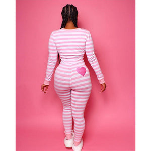 Autumn V-neck Striped Long-Sleeved Pajama Set Mimarta