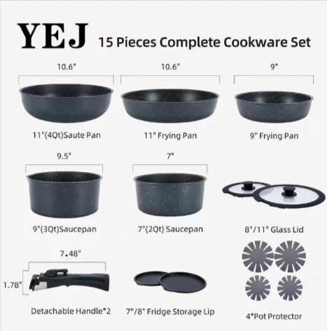 15-Piece Non-Stick Medical Stone Pan Set Mimarta