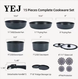 15-Piece Non-Stick Medical Stone Pan Set Mimarta
