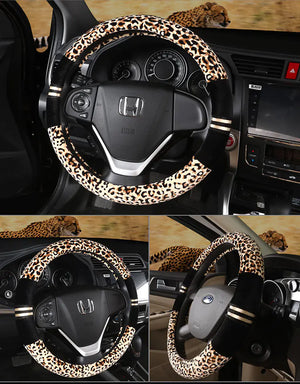 Winter Car Steering Wheel Cover - Plush Leopard Print Mimarta