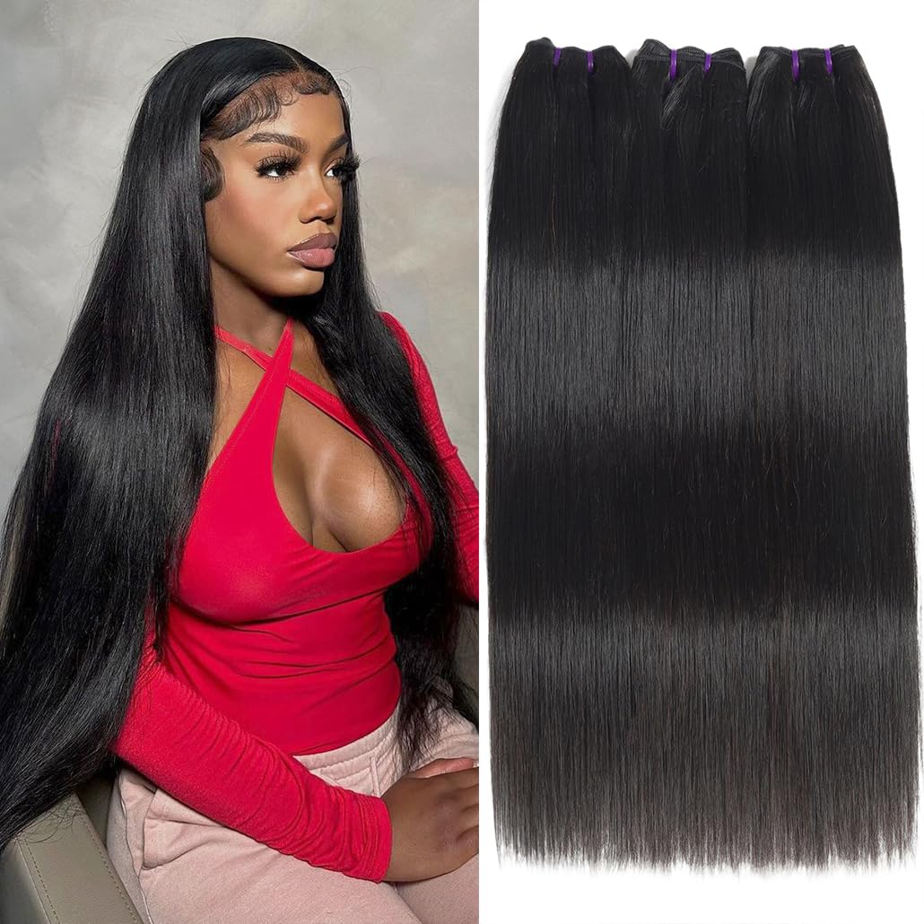 Vanlov 16A Human Hair Bundles Straight Hair 3 Bundles 14 16 18 Inch 100% Unprocessed Brazilian Remy Hair Natural Black Bundles Mimarta