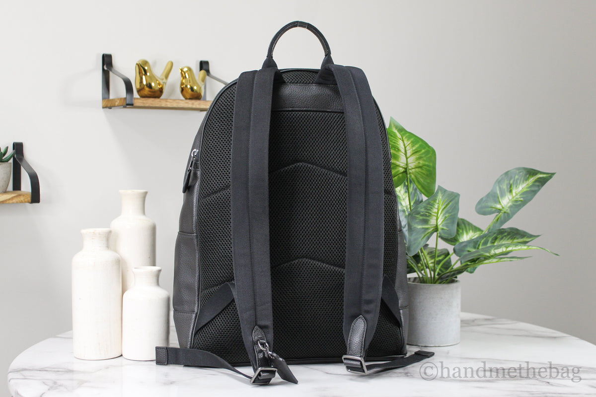 Coach Men's West Large Black Leather Backpack Shoulder Bookbag Mimarta