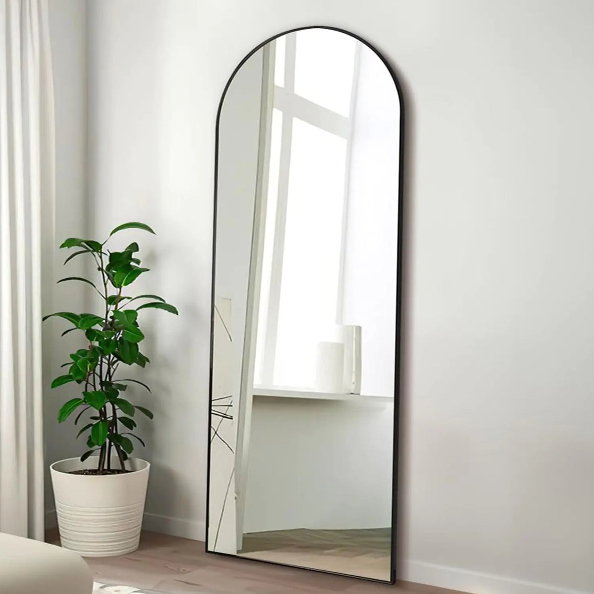 TinyTimes 57"x20" Arched Full Length Mirror Floor Mirror Full Length with Stand Large Full Body Mirror Arch Wall Mirror Full Size Mirror for Bedroom Living Room Aluminum Frame Black Mimarta