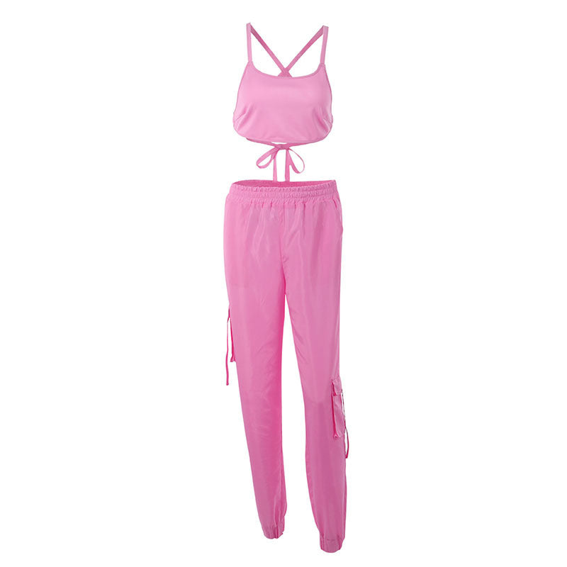 Women's Athletic Gym Set: Sleeveless Top & High-Waist Pants Mimarta