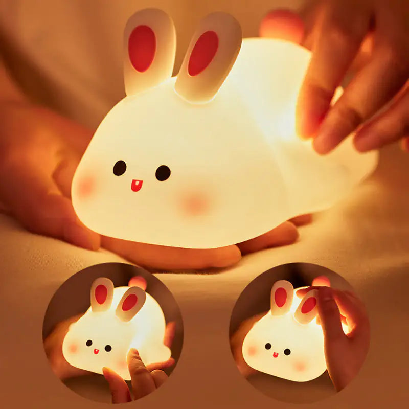 Cute LED Night Light Touch Sensor Cartoon Kid's Nightlights Big Face Rabbit Silicone Night Light Christmas Gift Bedside Lamp Home Decor Rieworkes