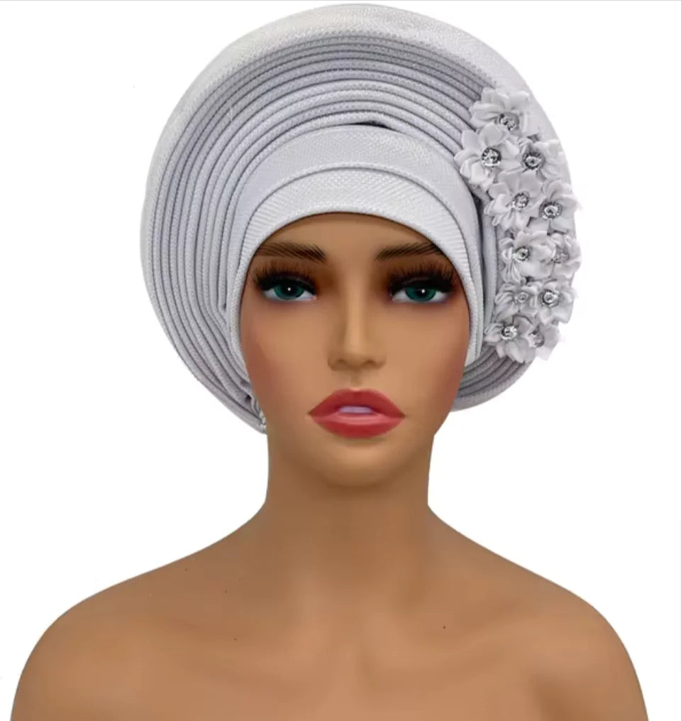 Stunning Floral Auto Gele Headwraps - 2024 New African Turban for Elegant Weddings &amp; Parties Rieworkes